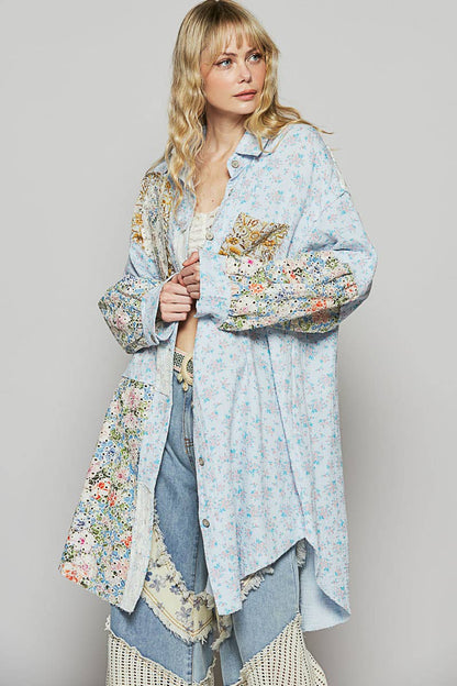 Long Sleeve Gauze Floral Peace Shirt
