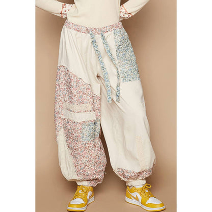 Floral print patchwork twill Jogger pants