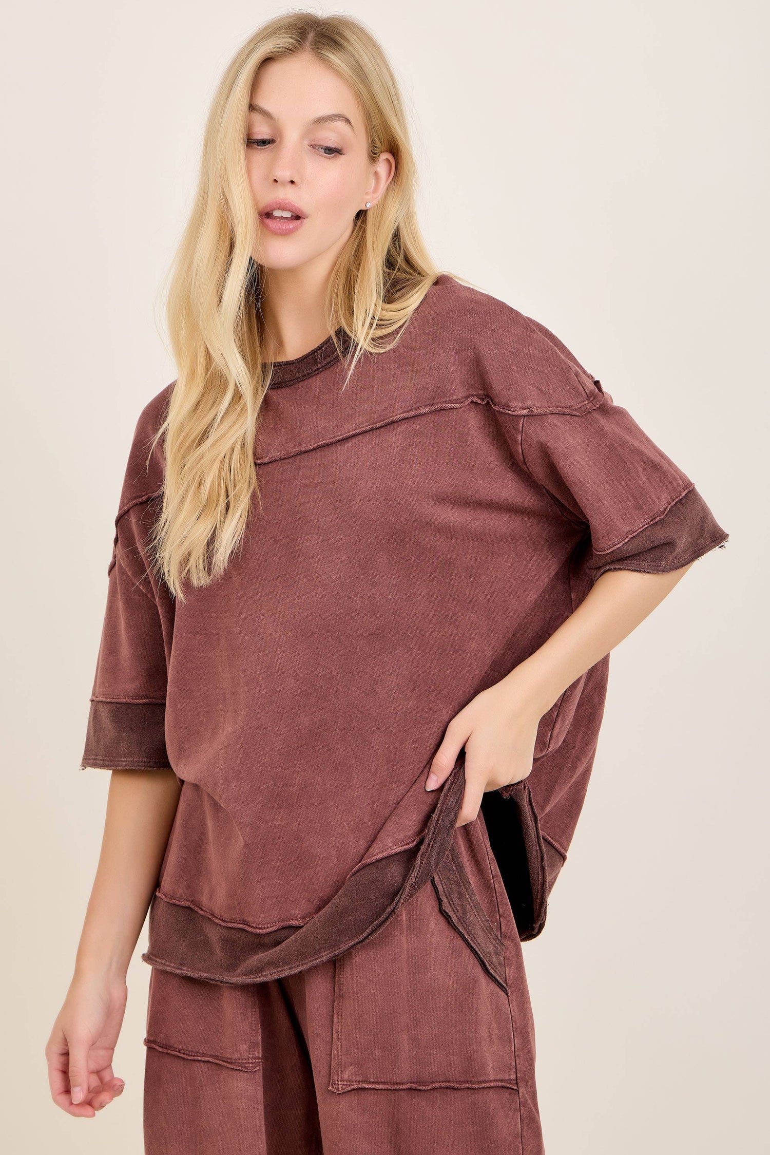 Mineral Washed Contrast Block Terry Top