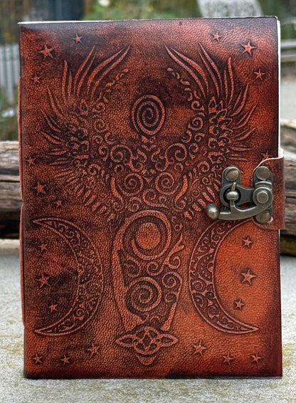 Leather Journal Embossed Triple Moon Goddess
