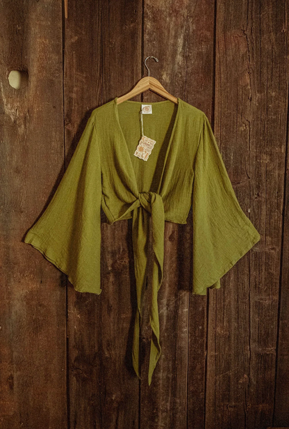 Organic Cotton Bamboo Bell Sleeve Wrap Yoga Top