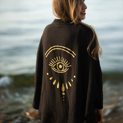 Evil Eye Muslin Kimono Robe Black
