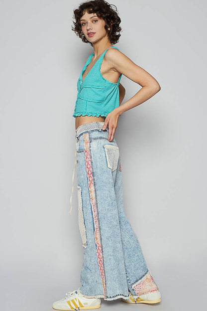 Stud detail woven denim pants