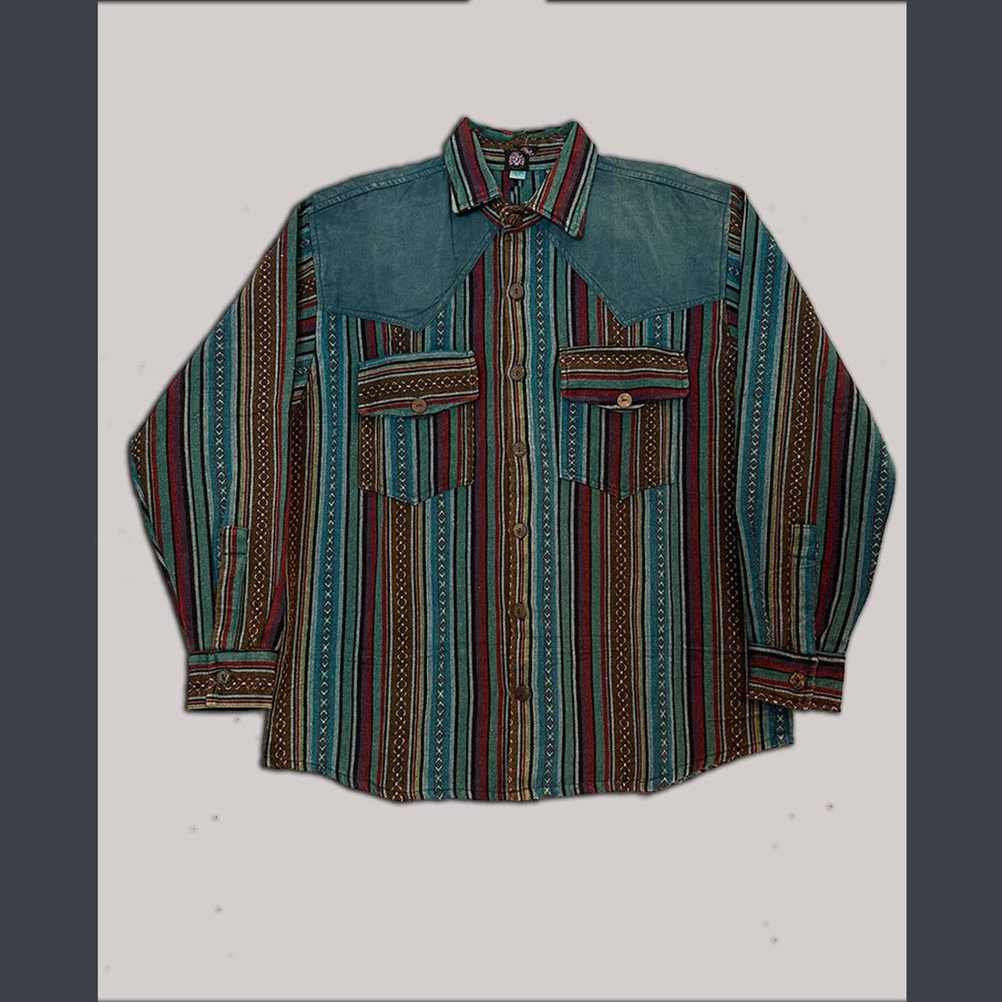 Mens Heavy Cotton Patchwork Button Up