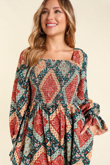 Bohemian Geo Print Fit and Flare Babydoll Dress - Random Hippie