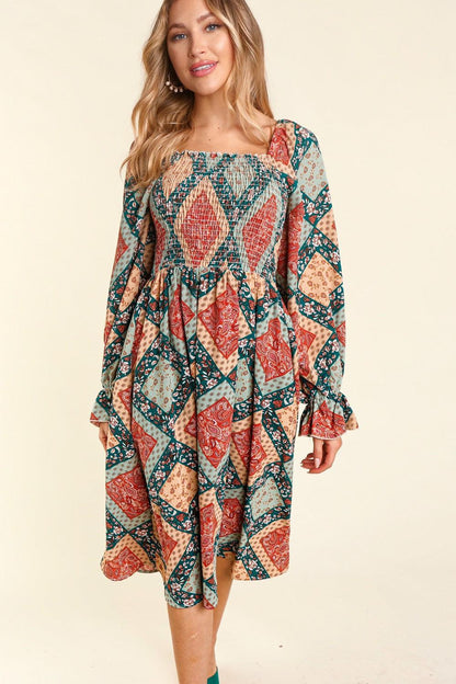 Bohemian Geo Print Fit and Flare Babydoll Dress - Random Hippie