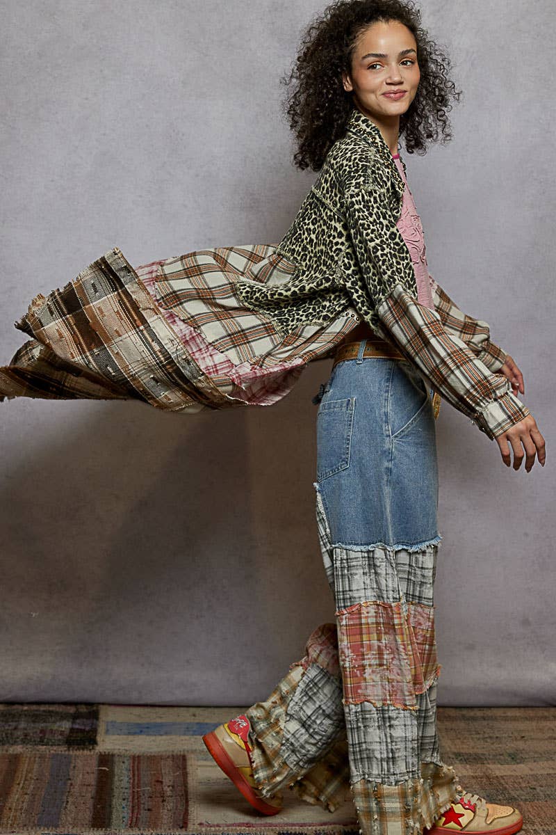 Patchwork Maxi Shirt Jacket