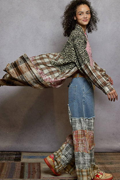 Patchwork Maxi Shirt Jacket