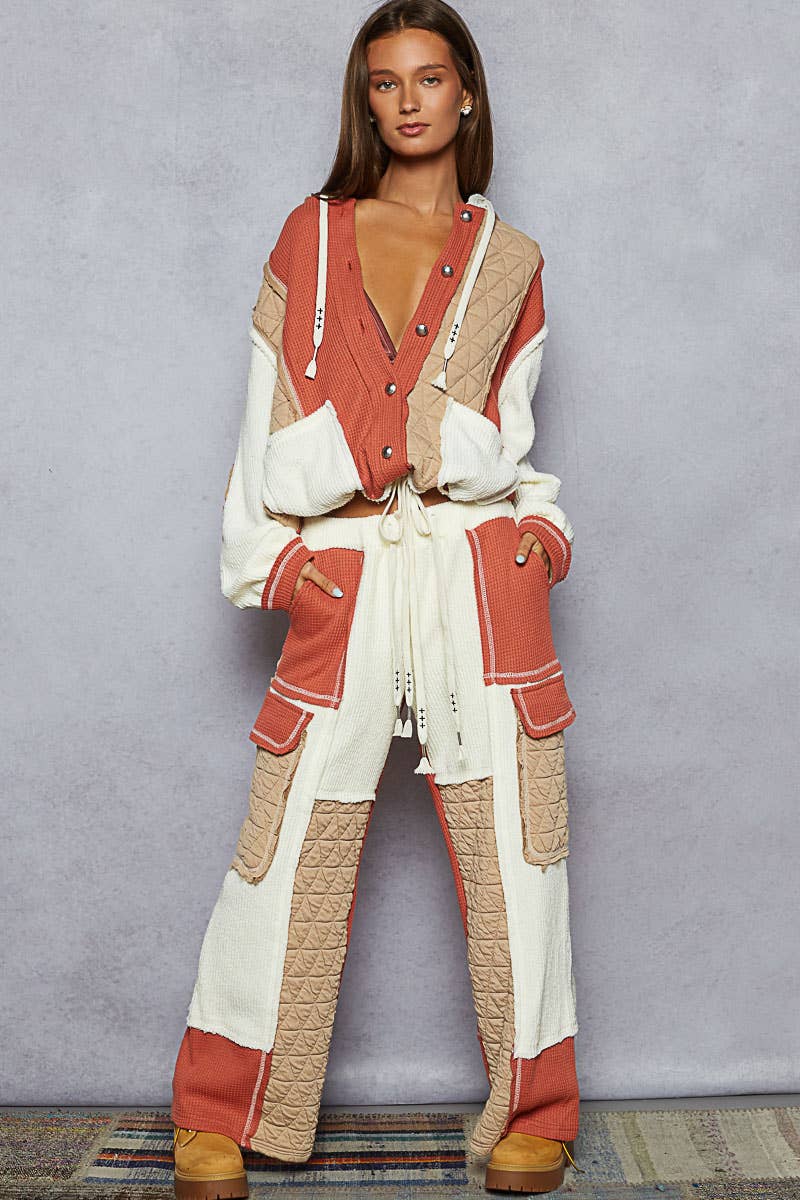 Quilted Contrast Casual Solid Knit Pants