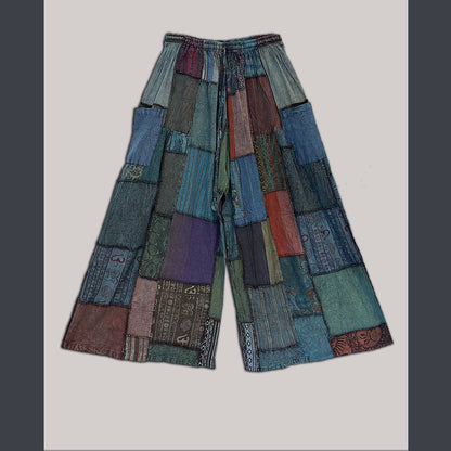 Cotton Patchwork Super Wide Leg Pants 