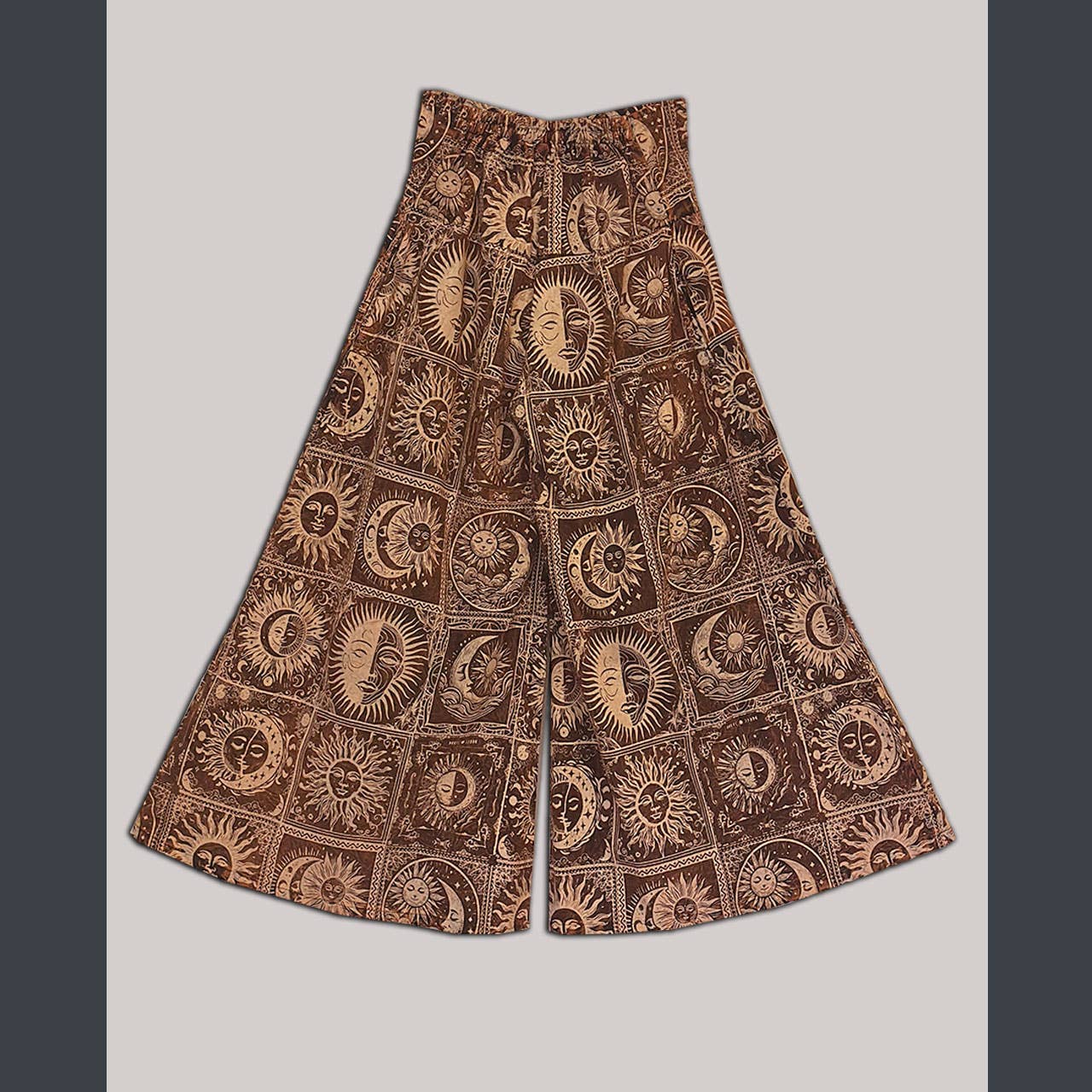 Wide Leg Celestial Print Pants with Flat Waistband