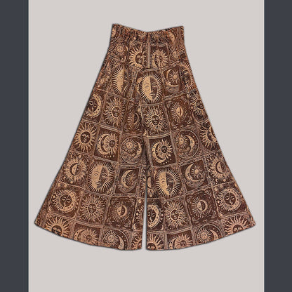 Wide Leg Celestial Print Pants with Flat Waistband