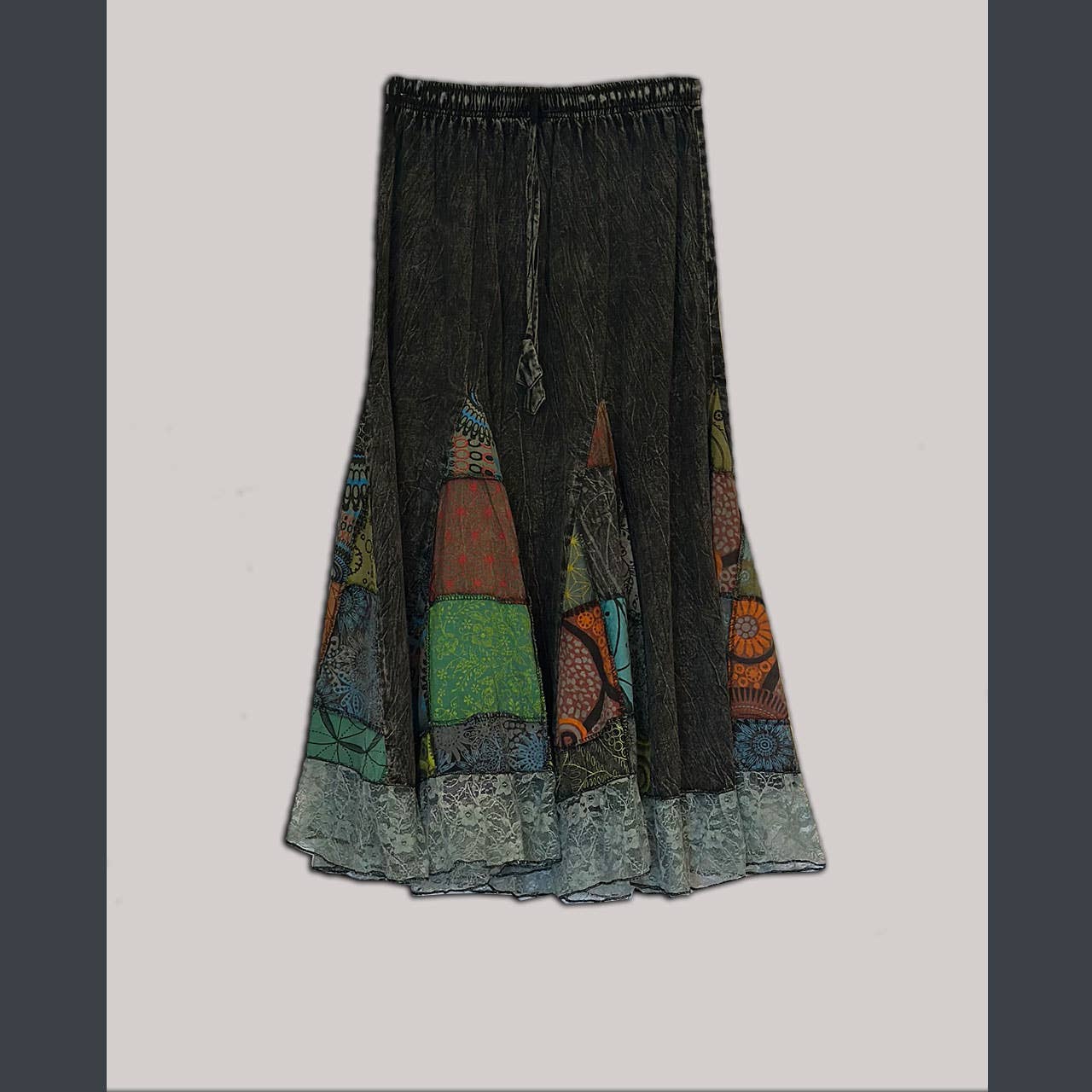 Cotton &amp; Patchwork Skirt with lace