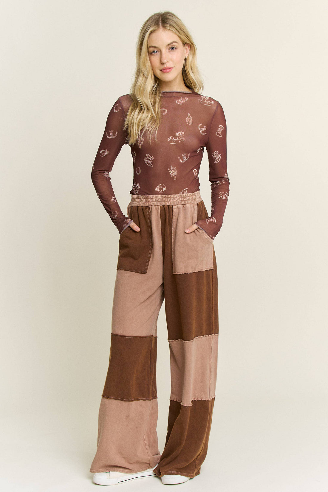 Mineral Wash Color Block Wideleg Lounge Pants
