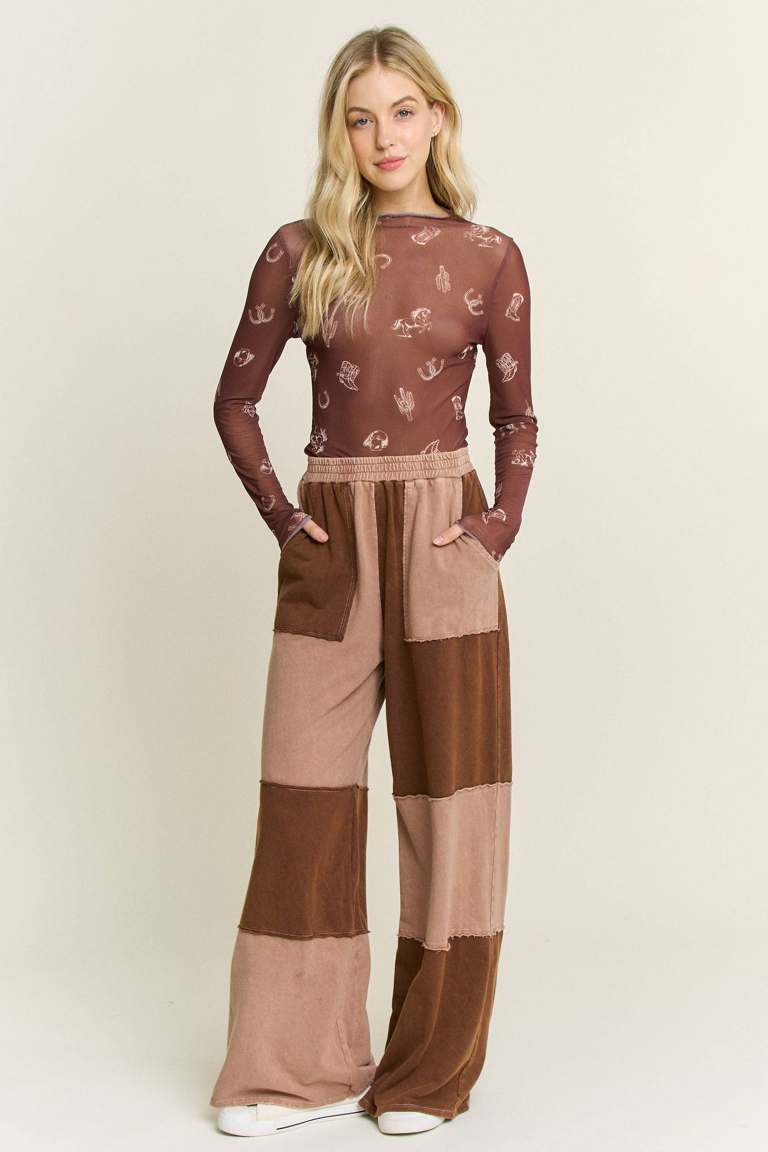 Mineral Wash Color Block Wideleg Lounge Pants