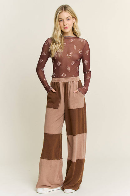 Mineral Wash Color Block Wideleg Lounge Pants