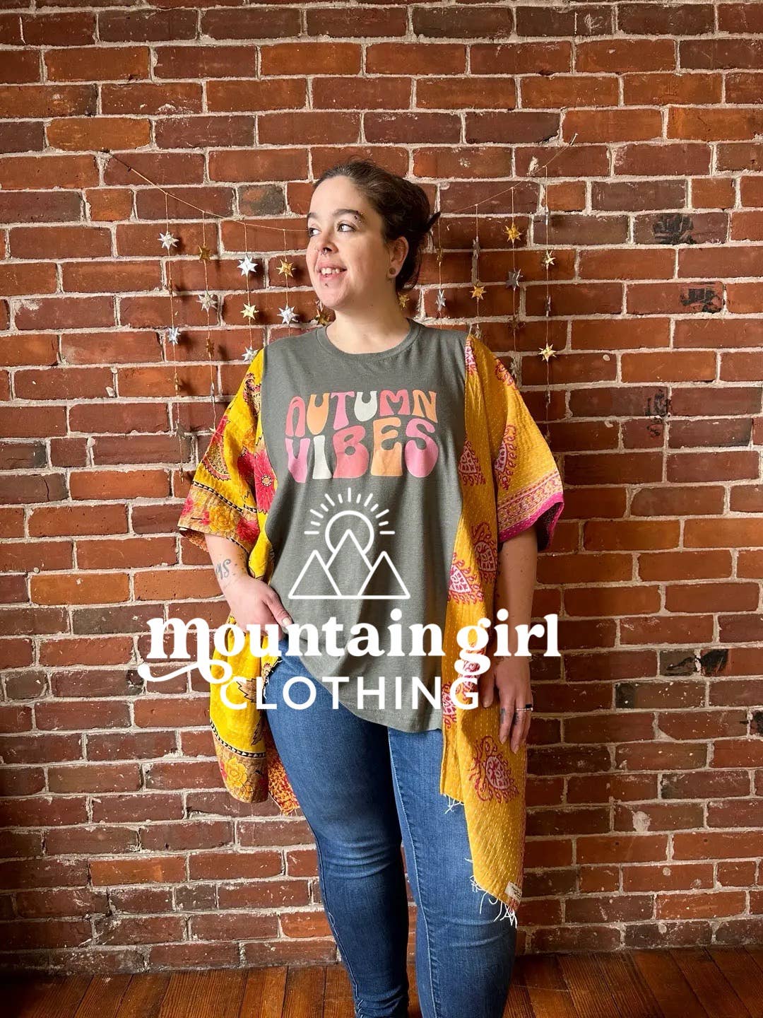 Upcycled Kantha Poncho Mix Of Band + Boho Graphic Tees