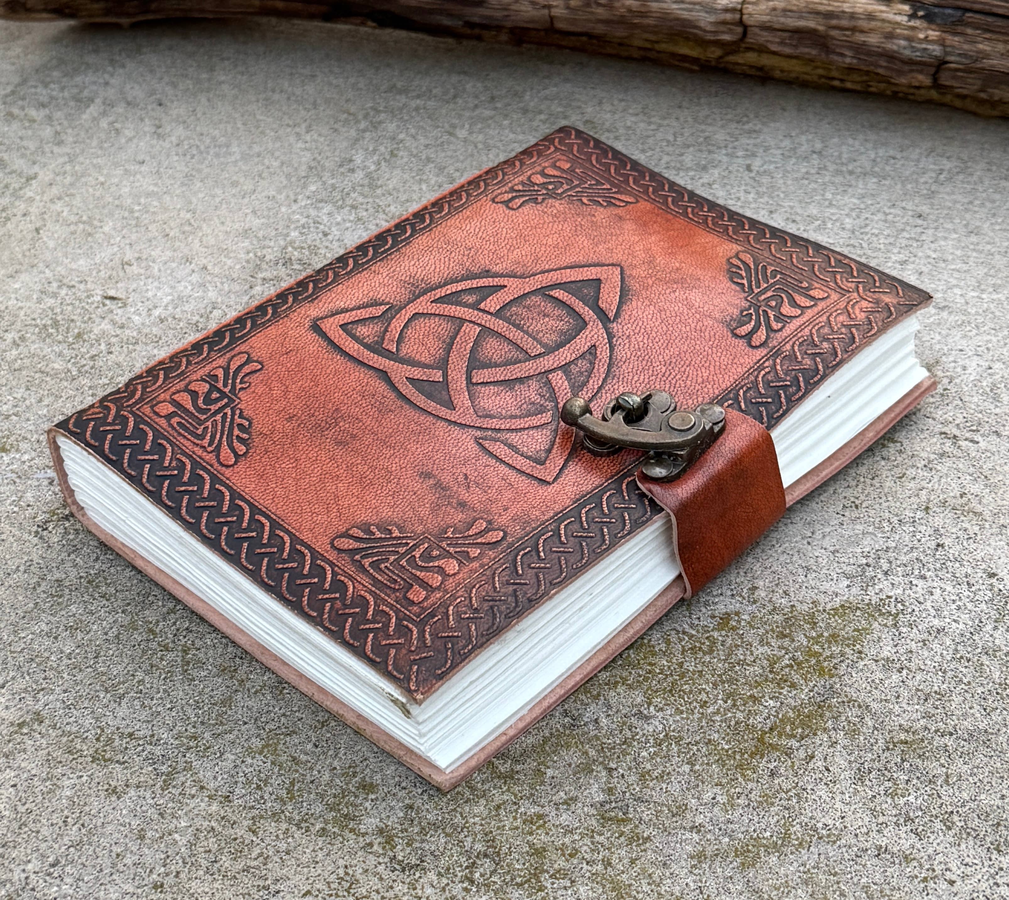 Leather Journal Embossed Triple Moon Goddess