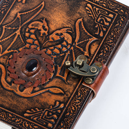 Leather Journal with Stone and Dragon