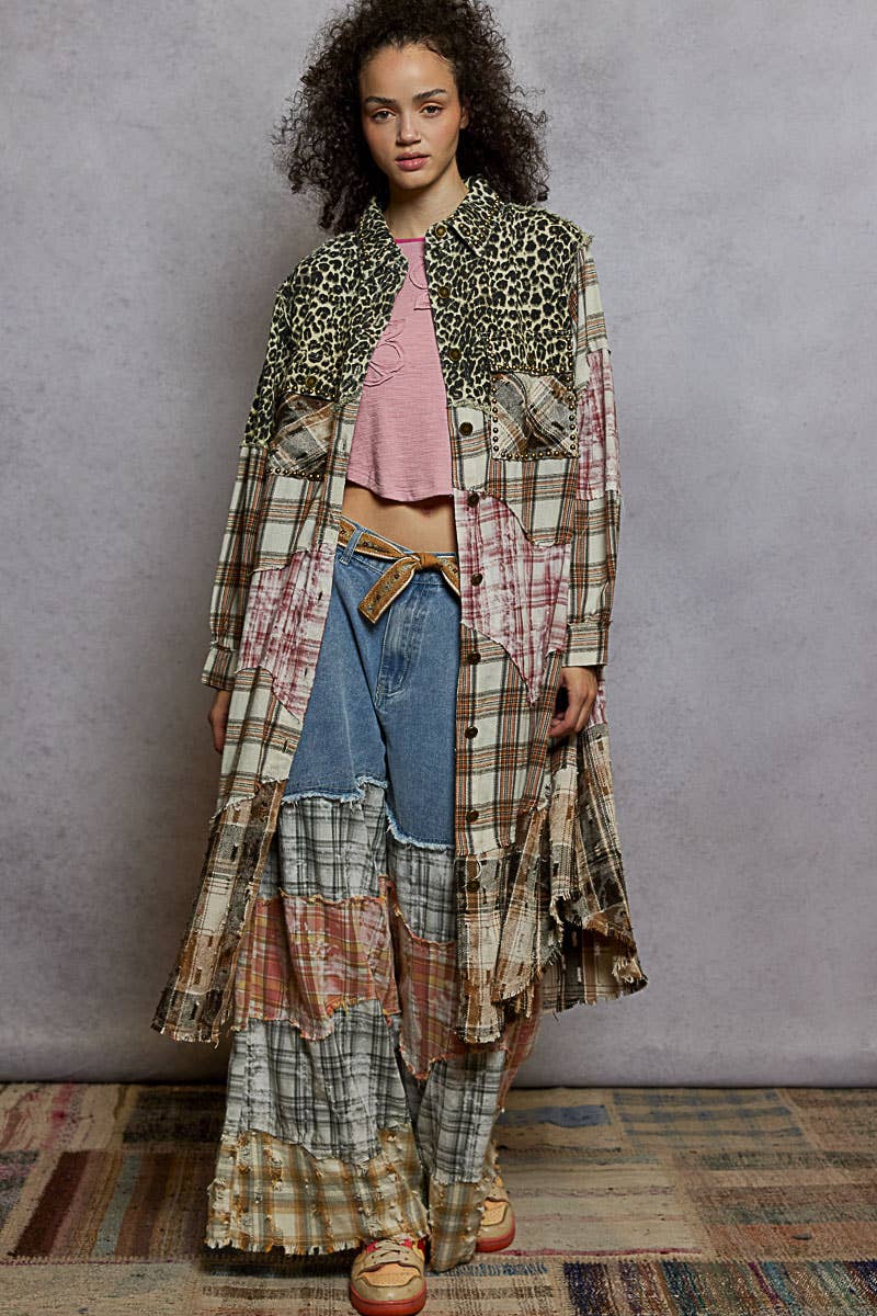 Patchwork Maxi Shirt Jacket