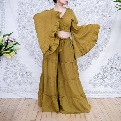 Cotton Flowy Tiered Pant with Ruffle Sleeve Set