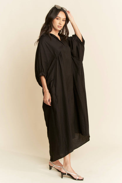 Oversized Twist-Back Collared Maxi Shirt Dress