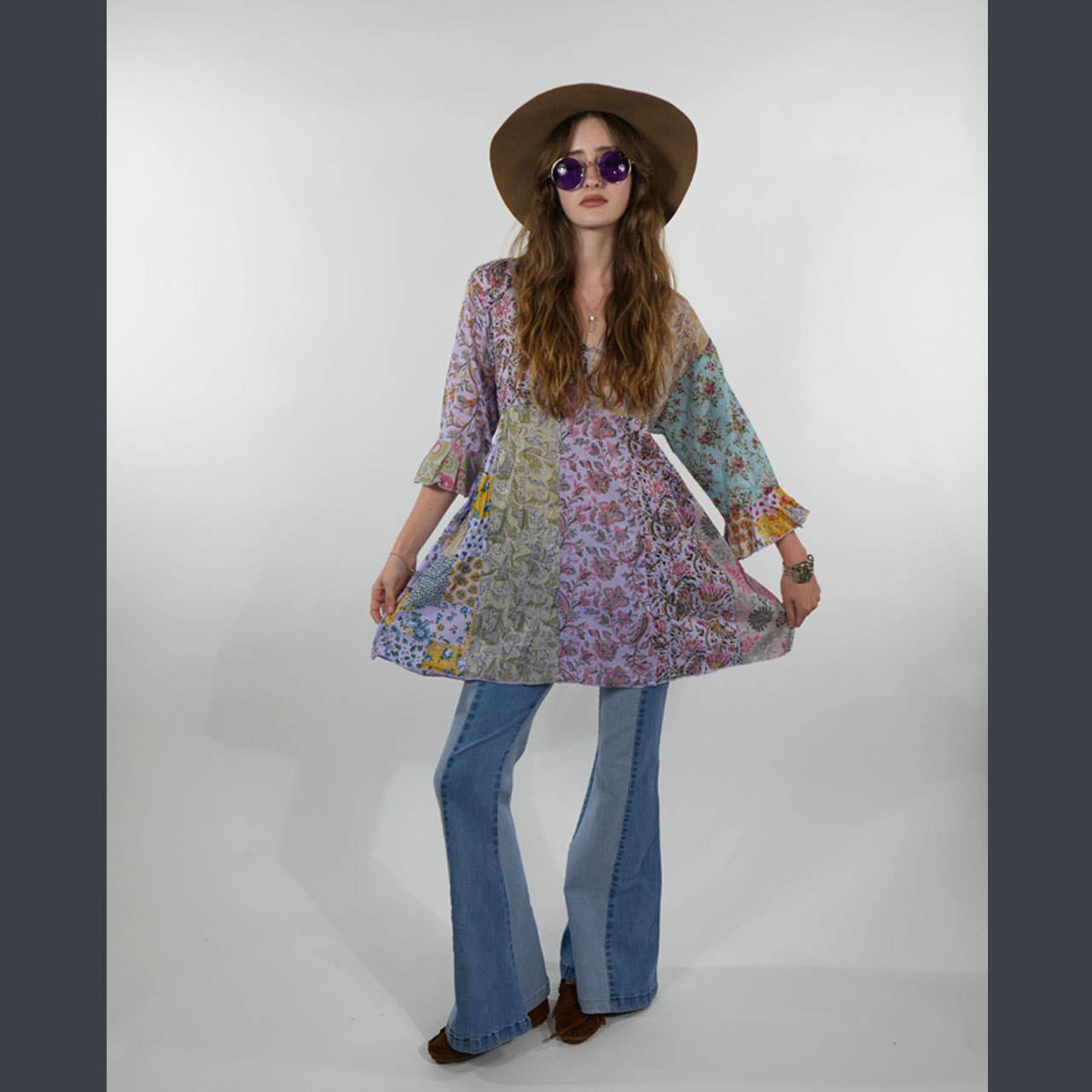 Floral Patchwork 1/2 Sleeve Kurtha Top