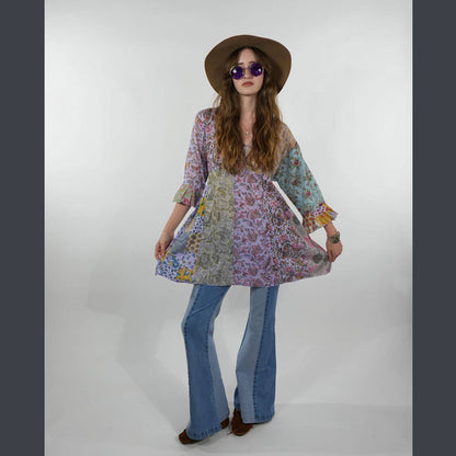 Floral Patchwork 1/2 Sleeve Kurtha Top