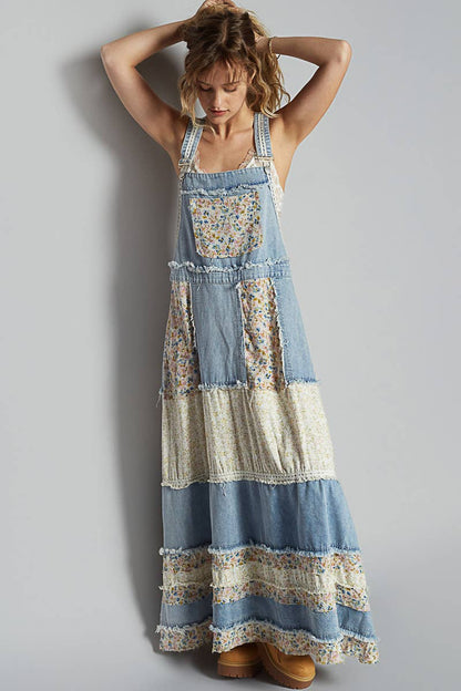 Front Pocket Floral Contrast Dress