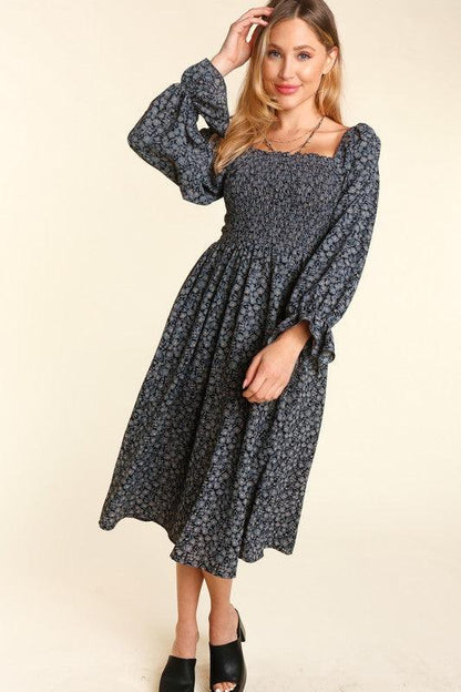 Charcoal Ditzy Flower Fit and Flare Babydoll Dress - Random Hippie