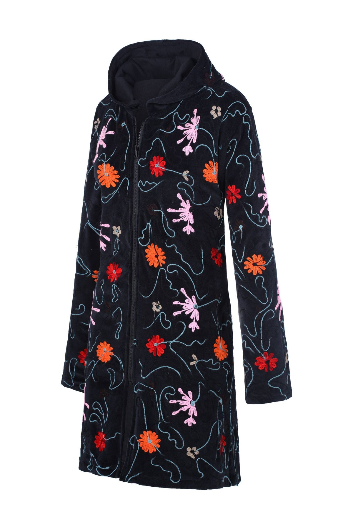 Boho Embroidered Velvet Hoodie