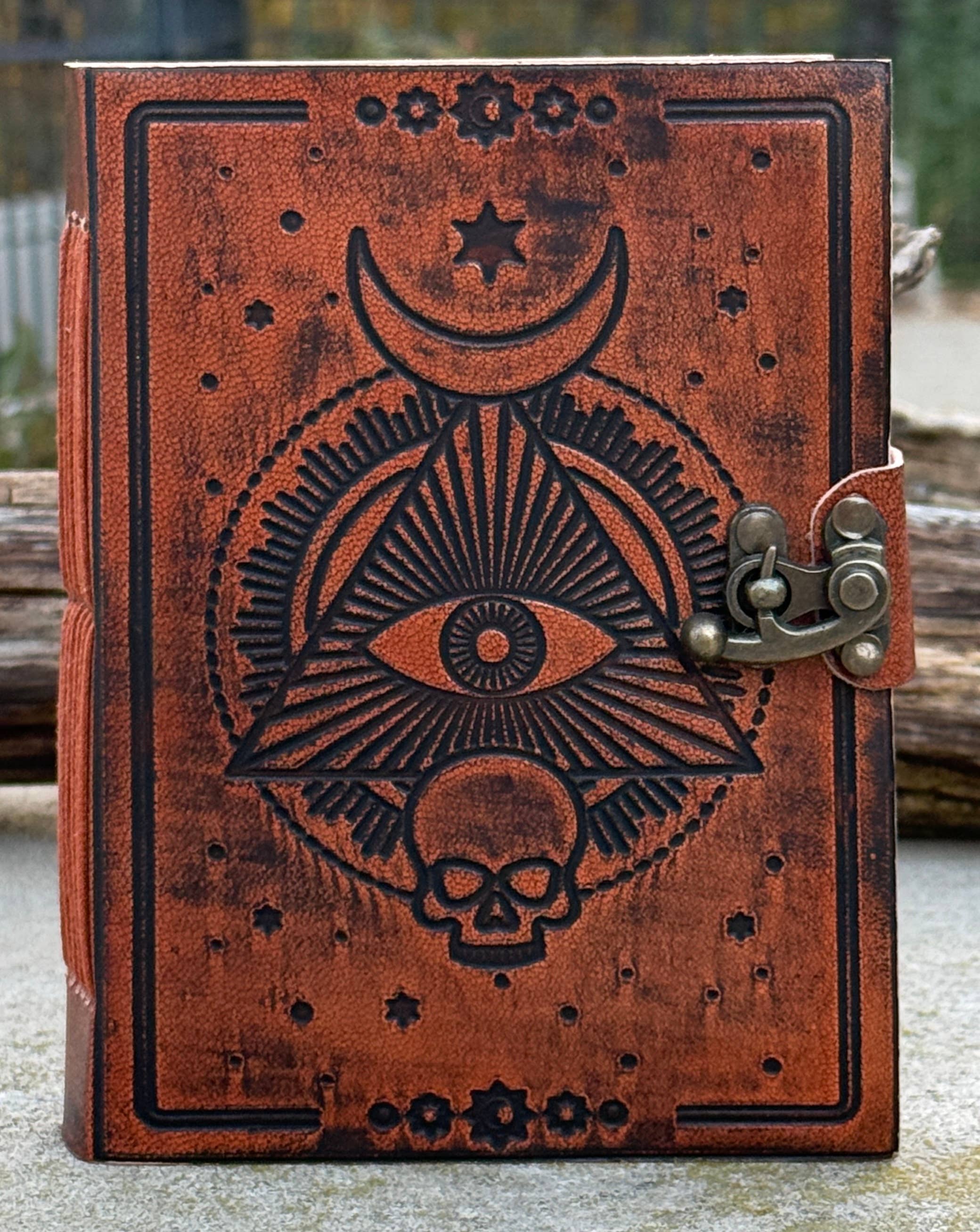 Leather Journal Embossed Triple Moon Goddess