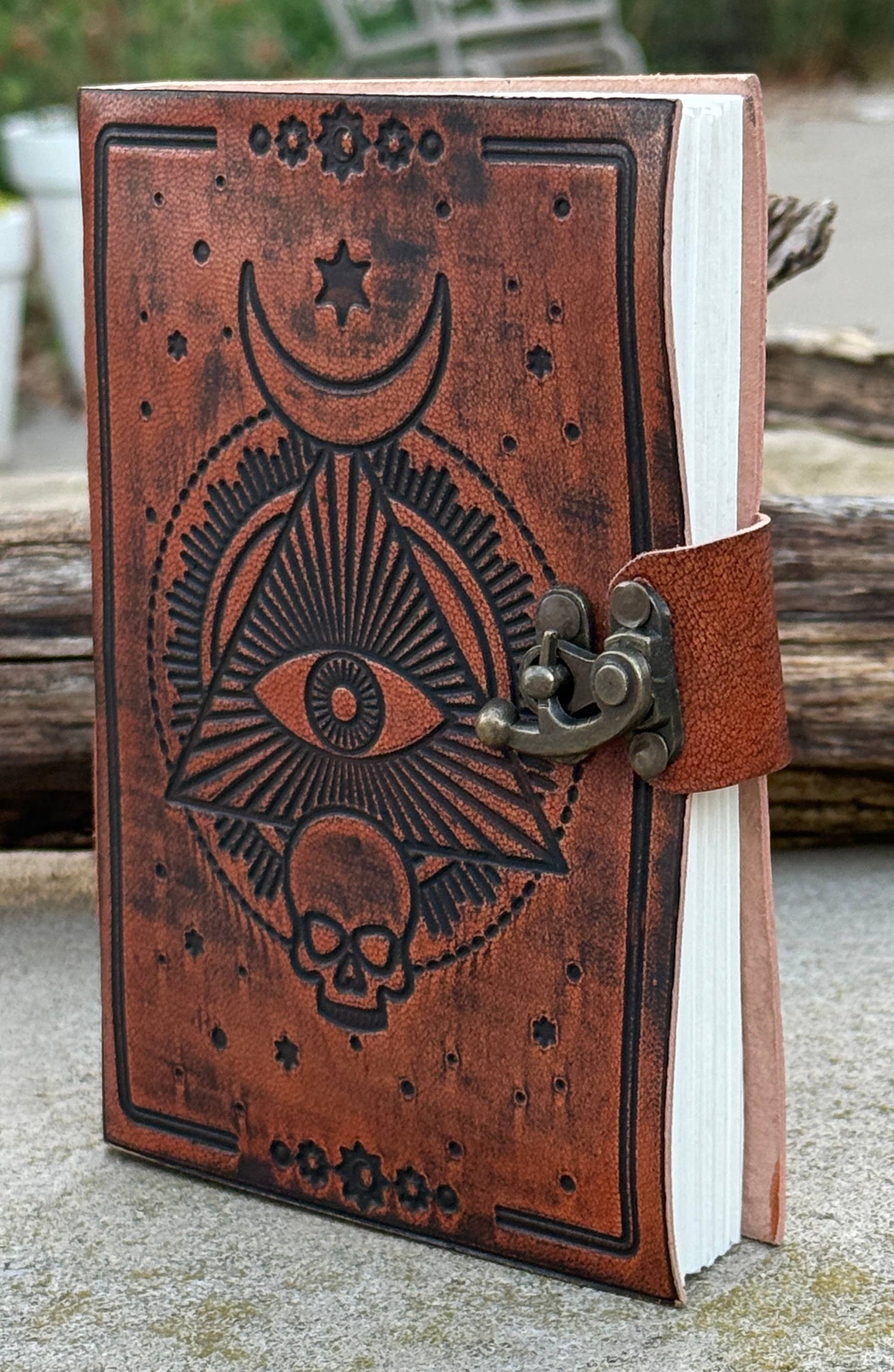 Leather Journal Embossed Triple Moon Goddess