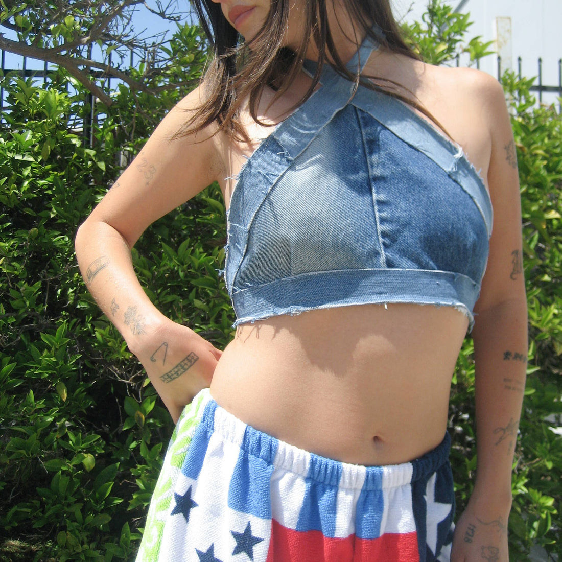 Denim Criss Cross Halter Top