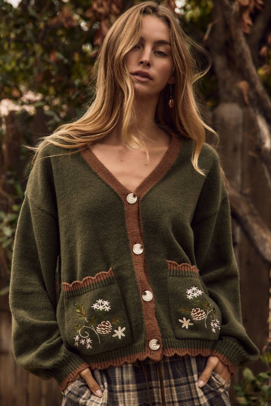 Soft Knit Cardigan: FOREST GREEN / L