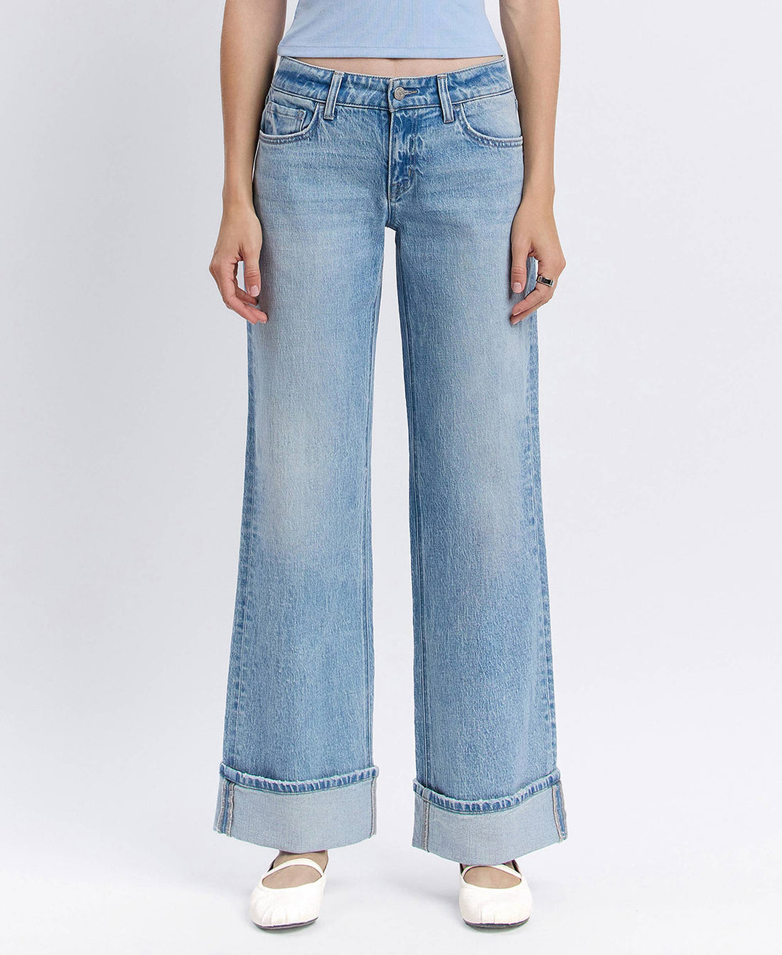 LOW RISE CUFFED BAGGY WIDE JEANS