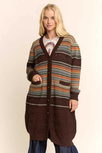 Striped Pointelle Knit Duster Cardigan