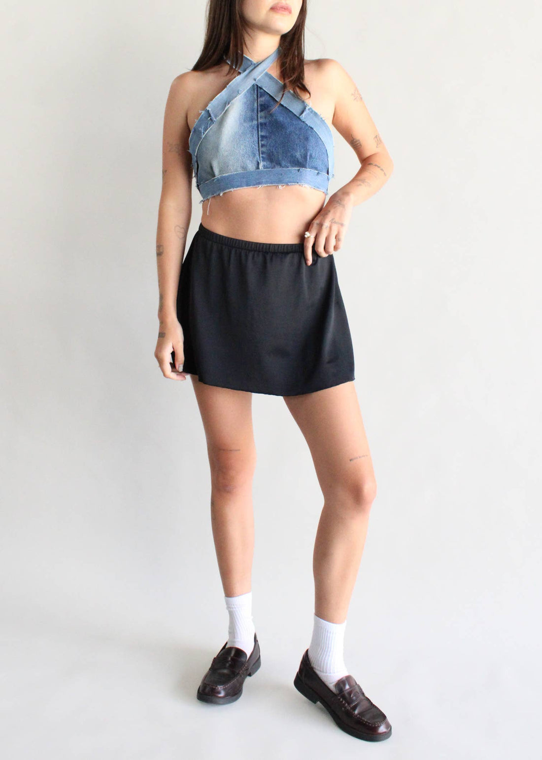 Denim Criss Cross Halter Top