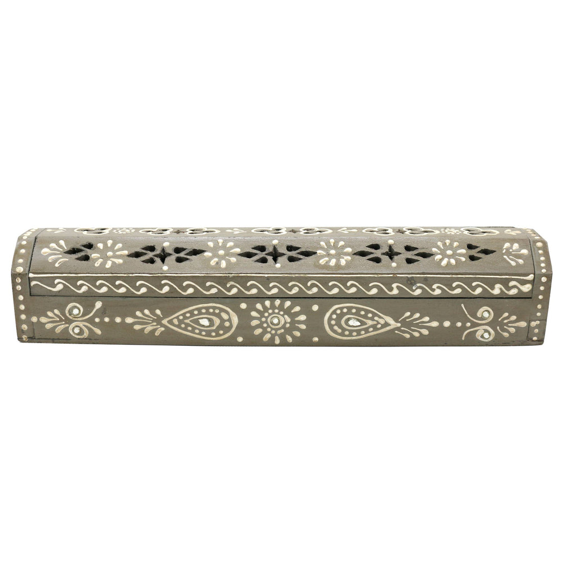 Gray Hand Painted Wooden Incense Box (12 in.)