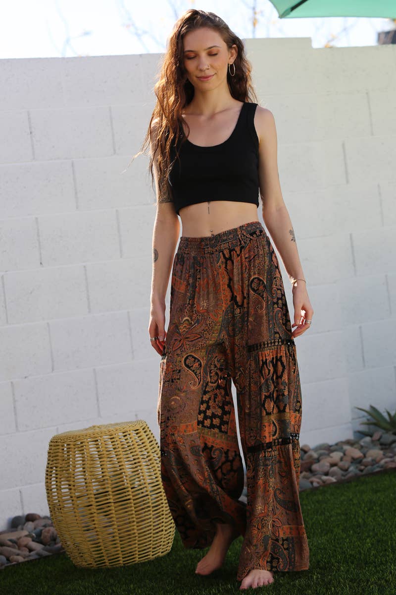 Wide Leg Pants with Lace Insert