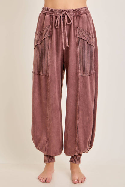 Zen Mineral Washed Ribbed Lounge Balloon Pants