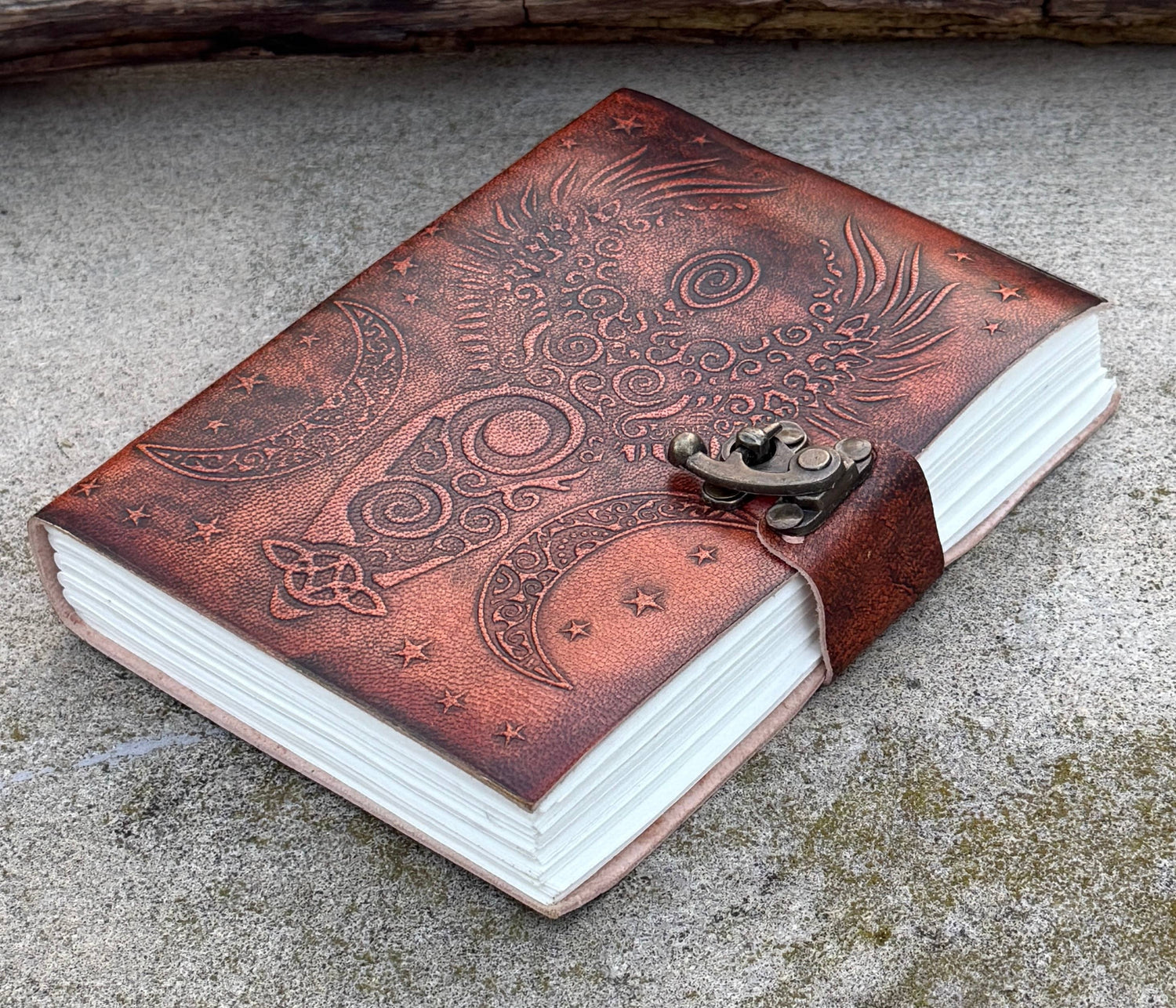 Leather Journal Embossed Triple Moon Goddess