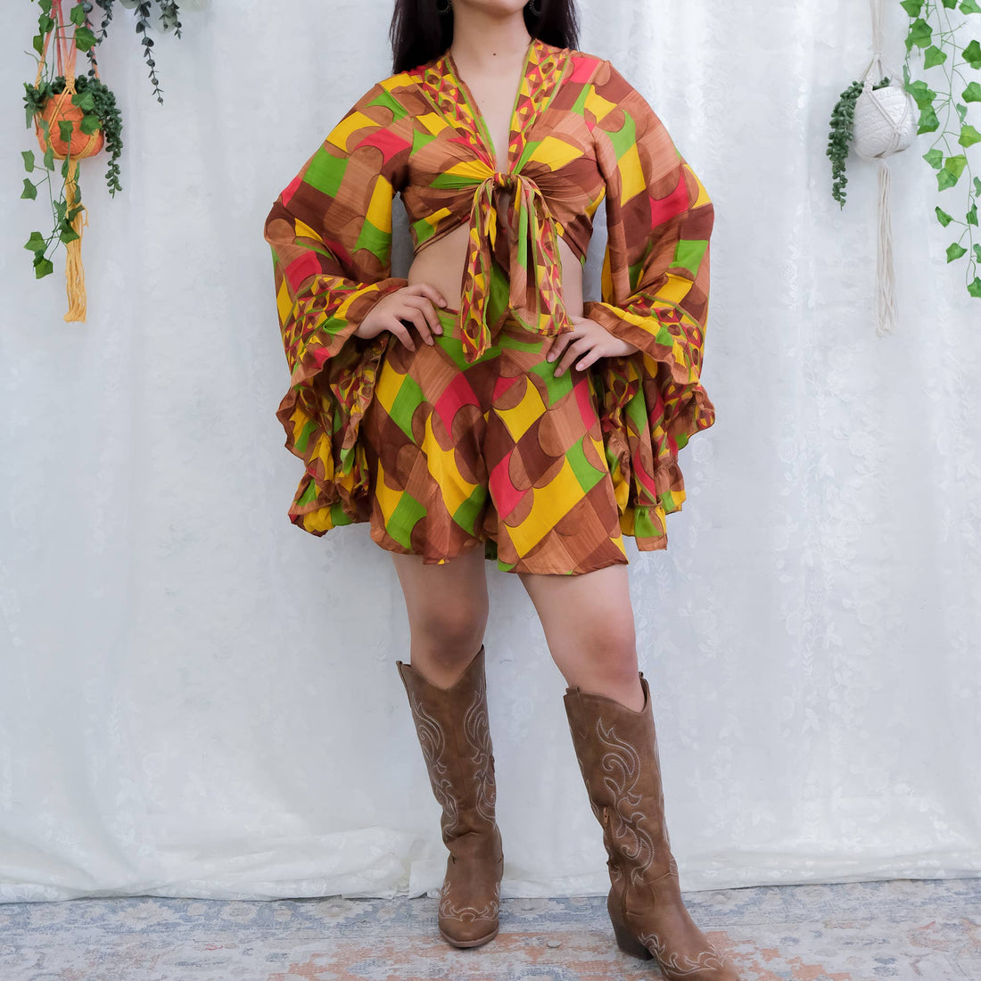 Festival Two Piece Shorts + Ruffle Sleeve Top