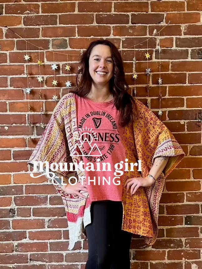 Upcycled Kantha Poncho Mix Of Band + Boho Graphic Tees
