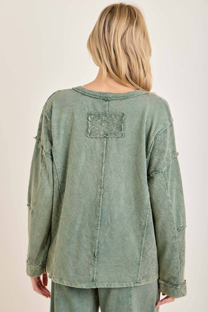 Mineral Washed Sweater Weather Vneck Knitted Top
