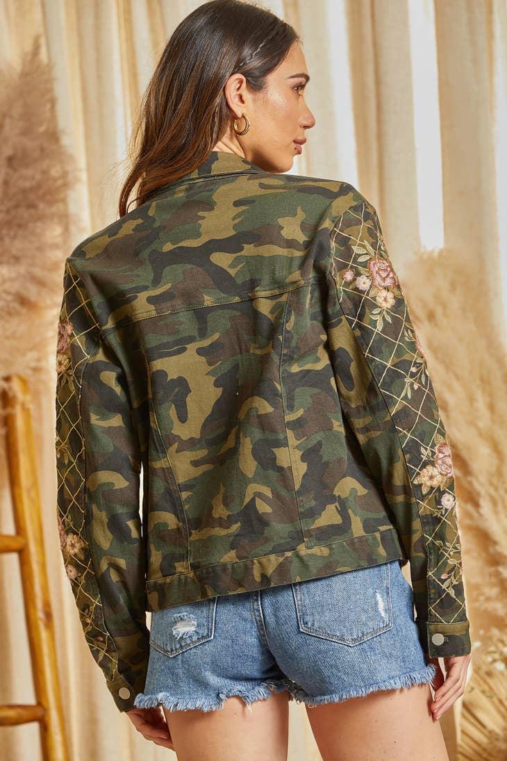 Embroidered Camo Print Jacket - Random Hippie