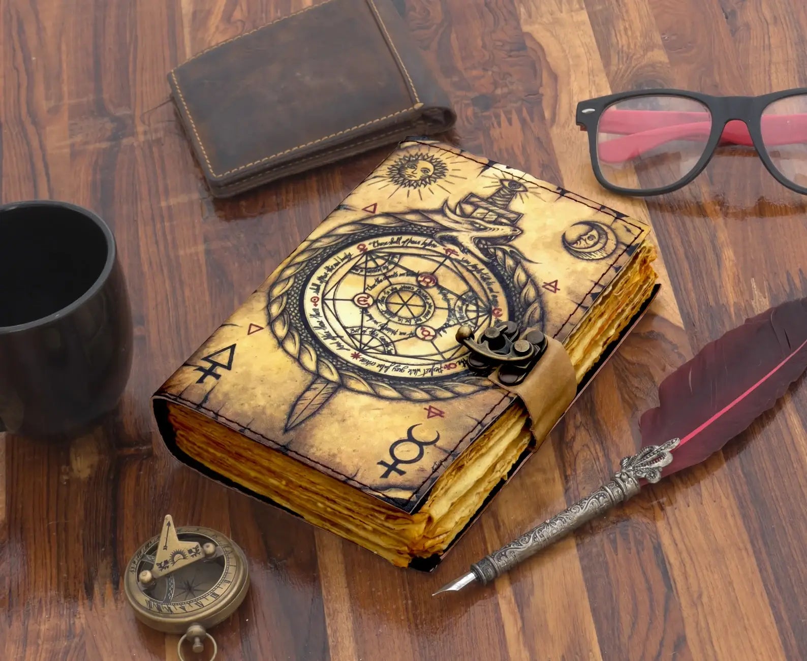 Vintage Leather Journal with Printed Cover