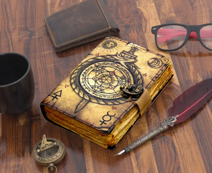 Vintage Leather Journal with Printed Cover
