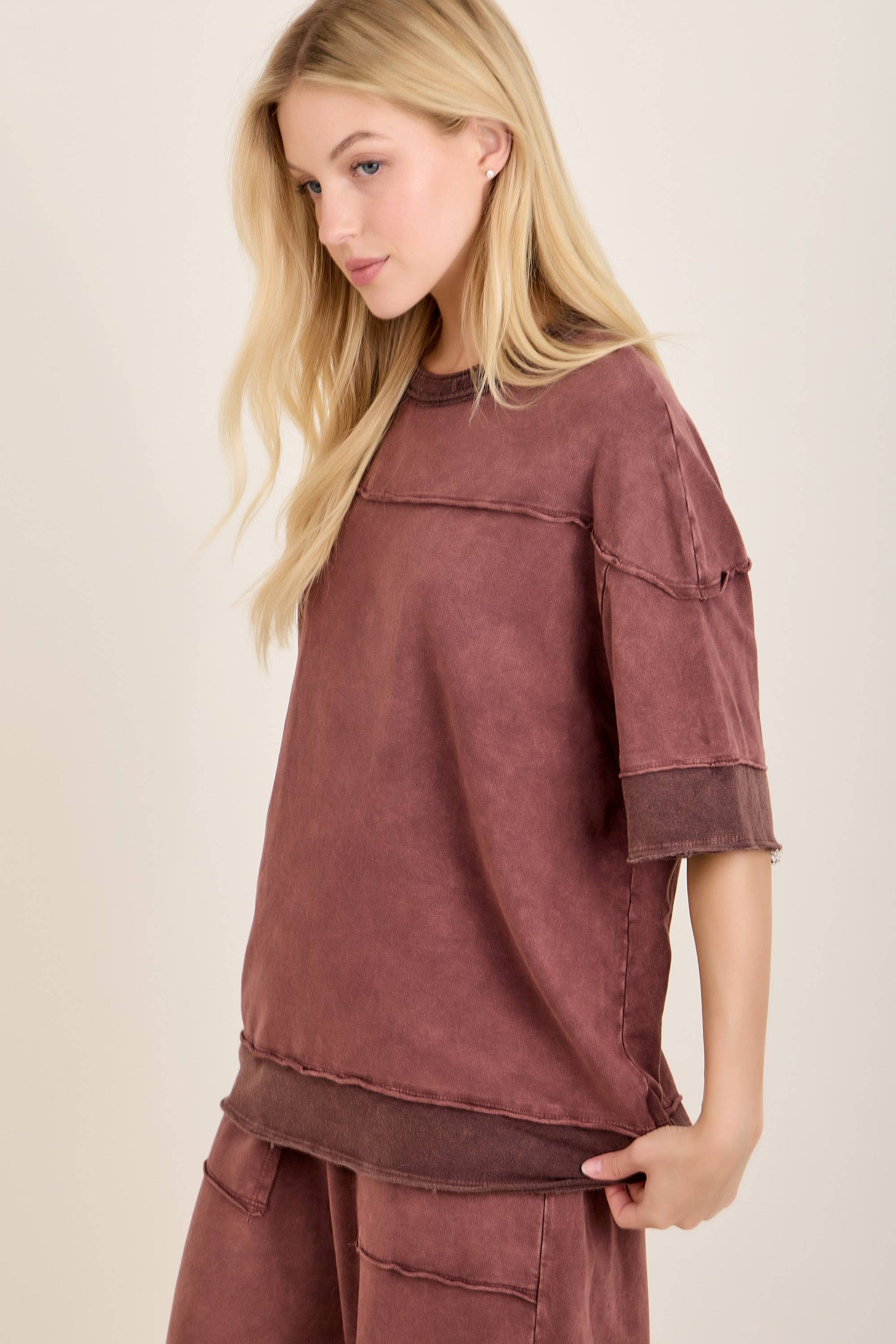 Mineral Washed Contrast Block Terry Top