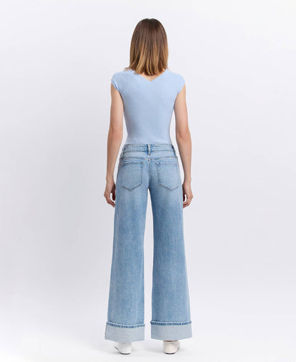 LOW RISE CUFFED BAGGY WIDE JEANS